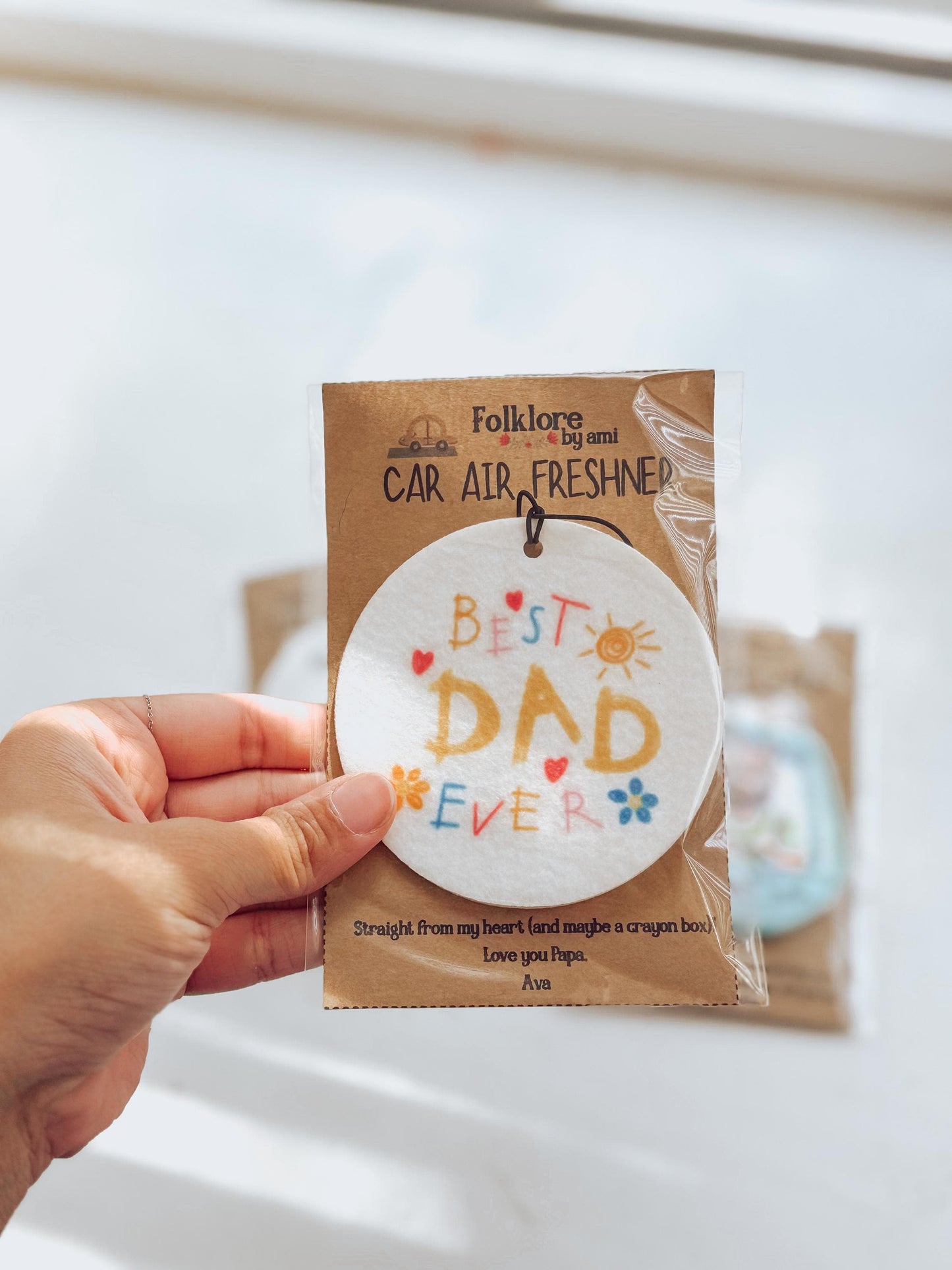 Best Dad Ever Air Freshener – Cute Kid Drawing Style Car Charm – Child’s Gift for Dad – Father’s Day Car Accessory