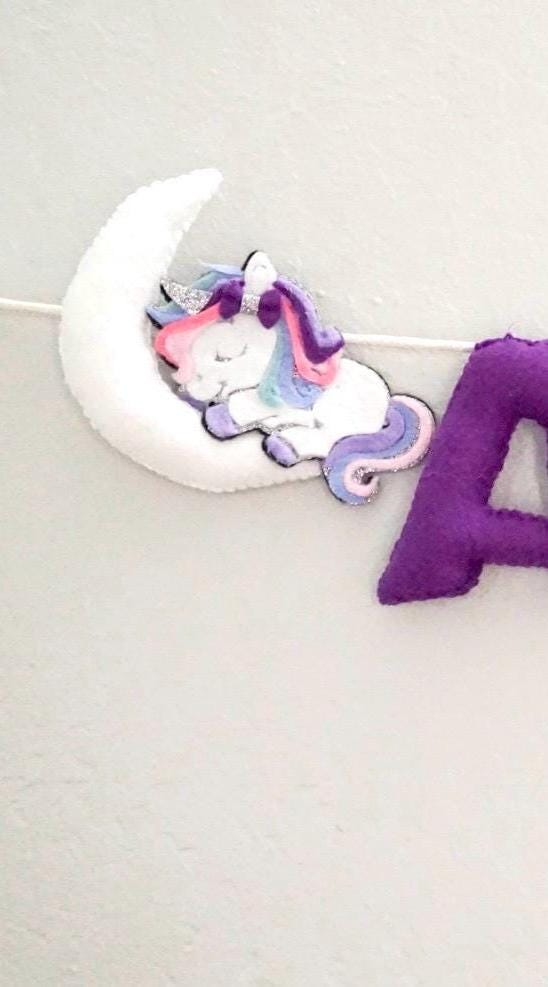 Personalized Felt Name Banner for Girls – Unicorn Nursery Decor, Custom Name Garland, Baby Shower Gift, Moon & Stars wall hanging