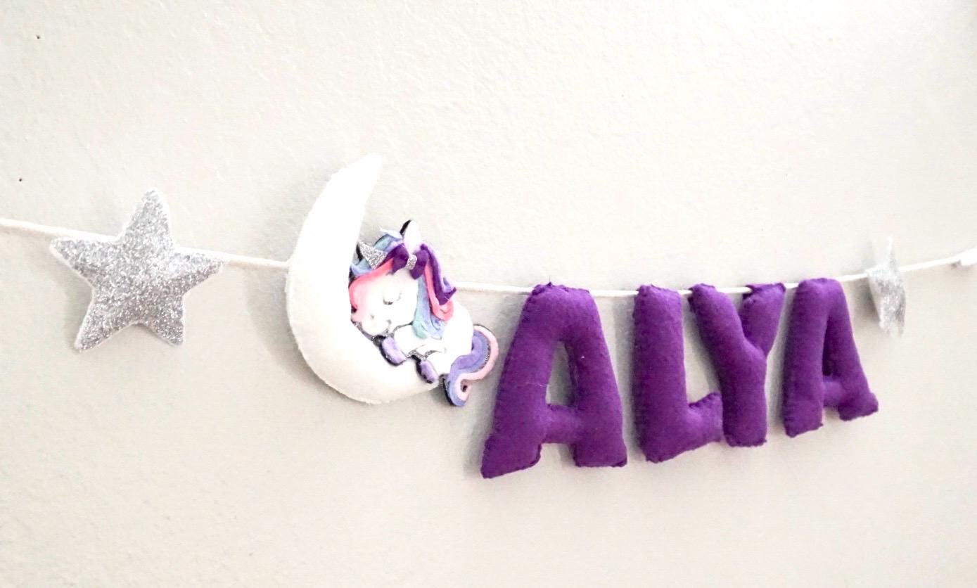 Personalized Felt Name Banner for Girls – Unicorn Nursery Decor, Custom Name Garland, Baby Shower Gift, Moon & Stars wall hanging