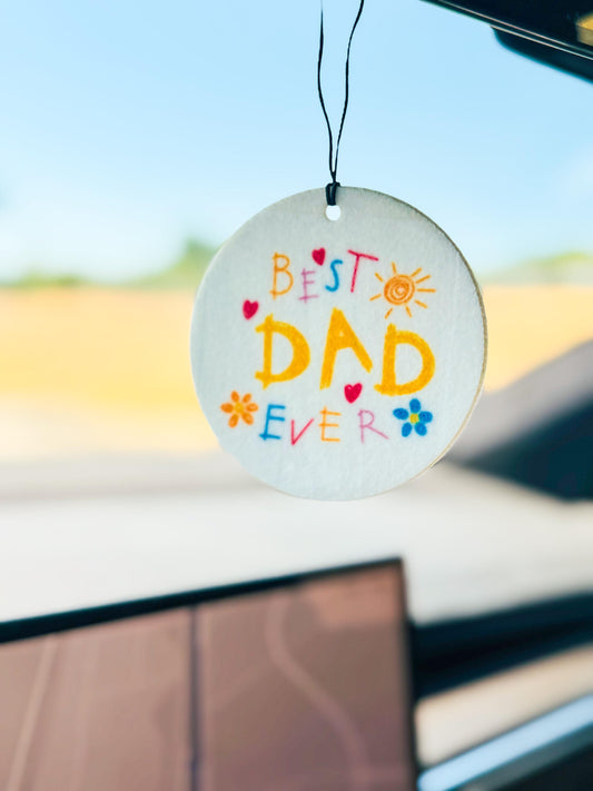 Best Dad Ever Air Freshener – Cute Kid Drawing Style Car Charm – Child’s Gift for Dad – Father’s Day Car Accessory