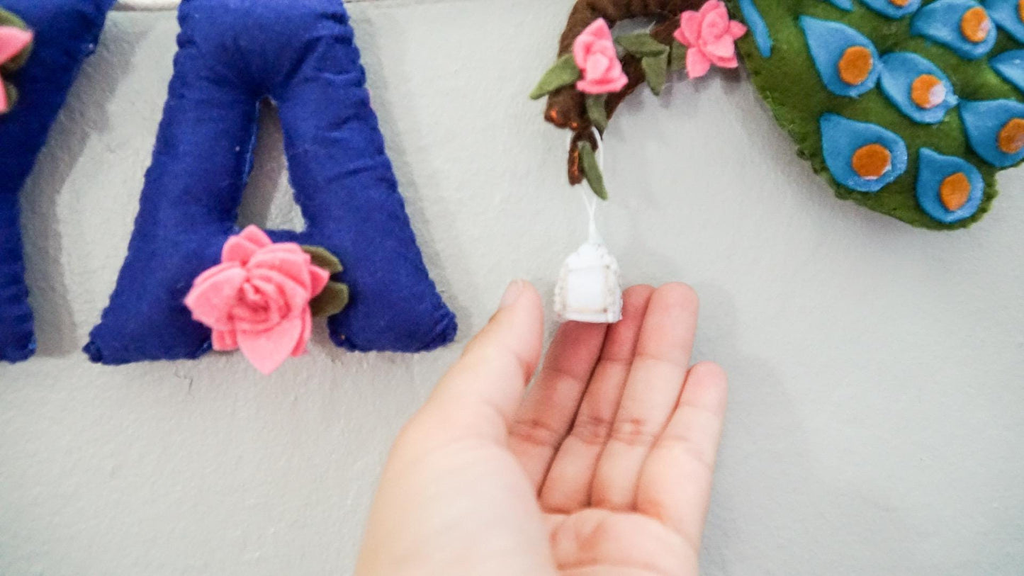 Personalized Felt Name Banner: Peacock & Lotus Nursery Decor