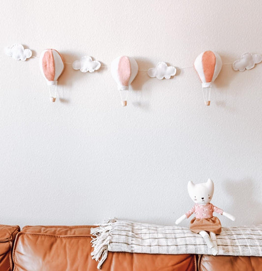 Felt Hot Air Balloon Garland: Boho Nursery Decor, Custom Colors