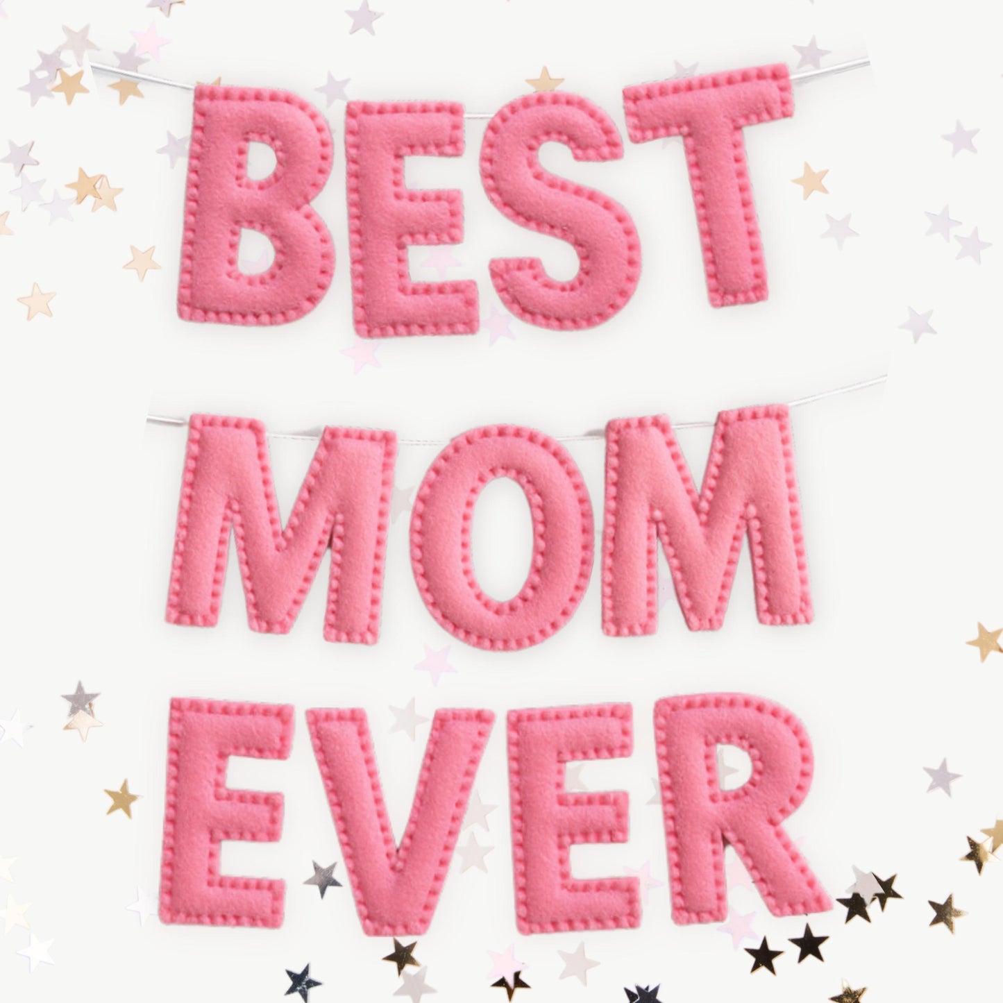BEST MOM EVER Felt Garland – Handmade Pink Plush Banner for Mother’s Day, Baby Shower, or Just Because