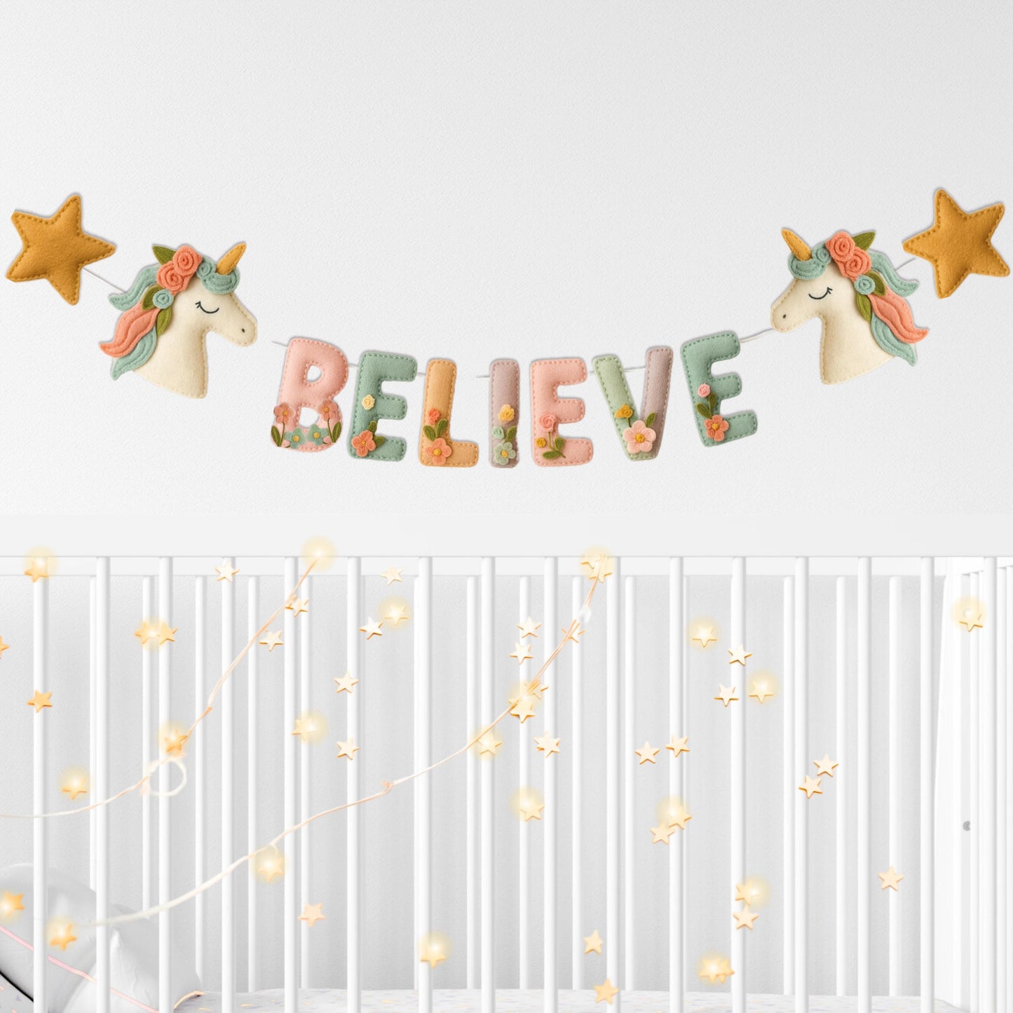 Personalized Felt Unicorn Name Garland: Baby Nursery Decor