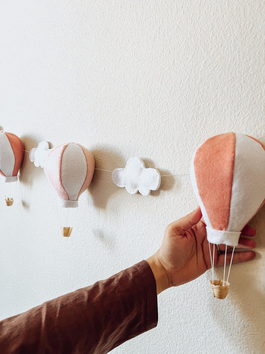 Felt Hot Air Balloon Garland: Boho Nursery Decor, Custom Colors