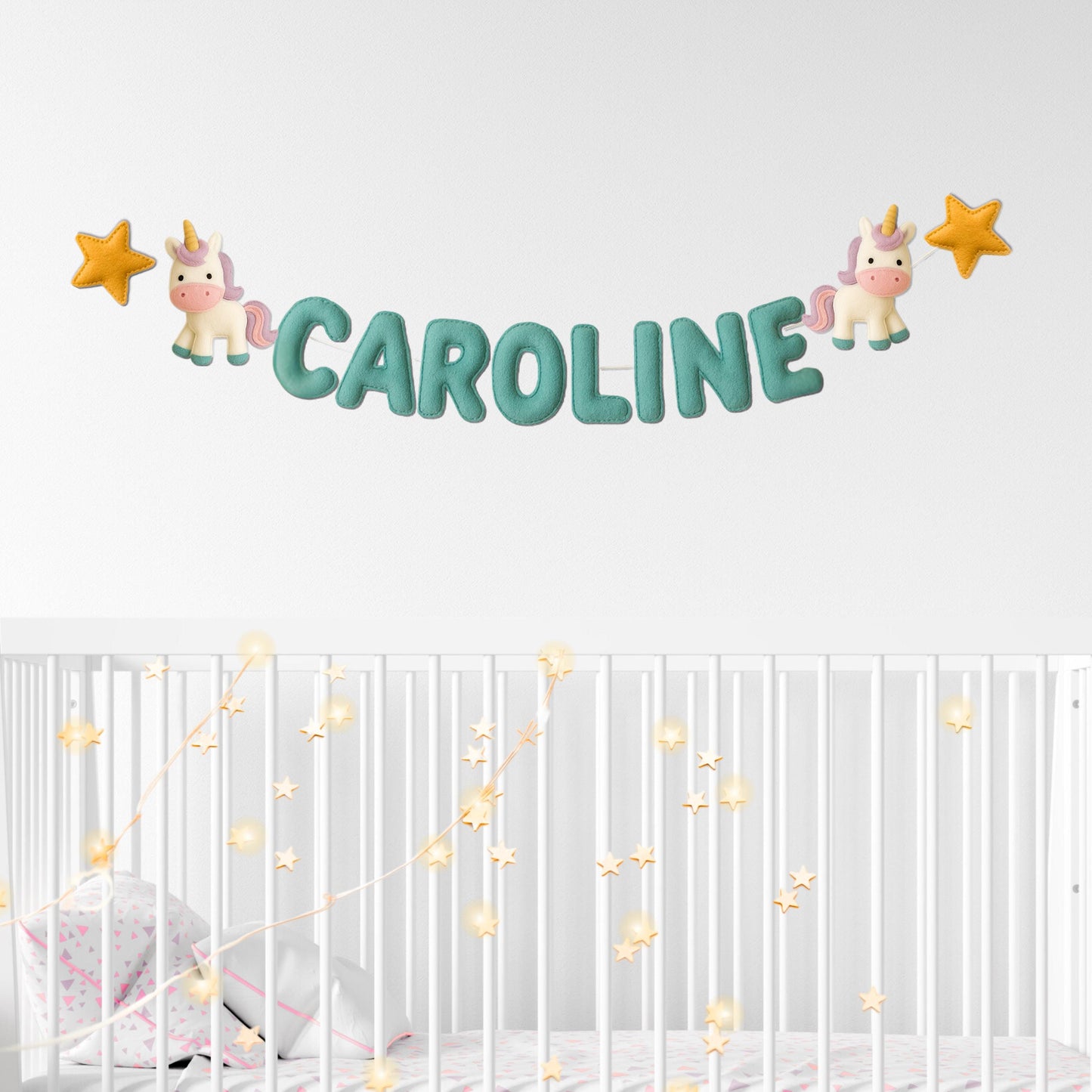 Custom Name Unicorn Garland – Custom Felt Letters for Baby Nursery, Magical Theme Baby Shower Decor