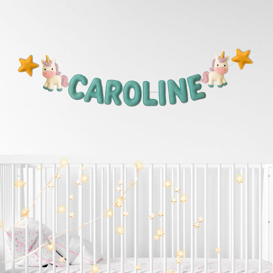Custom Name Unicorn Garland – Custom Felt Letters for Baby Nursery, Magical Theme Baby Shower Decor