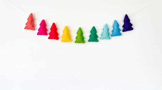 Rainbow Felt Christmas Tree Garland – Handmade Holiday & Party Decor, , Colorful  Christmas Decoration