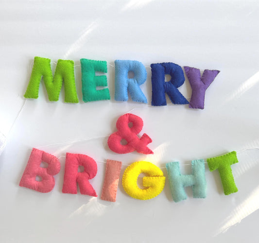 Merry and Bright Felt Garland– Handmade Holiday & Party Decor, Colorful  Christmas Decoration