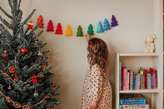 Rainbow Felt Christmas Tree Garland – Handmade Holiday & Party Decor, , Colorful  Christmas Decoration
