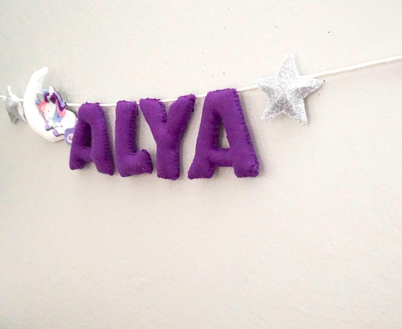 Personalized Felt Name Banner for Girls – Unicorn Nursery Decor, Custom Name Garland, Baby Shower Gift, Moon & Stars wall hanging