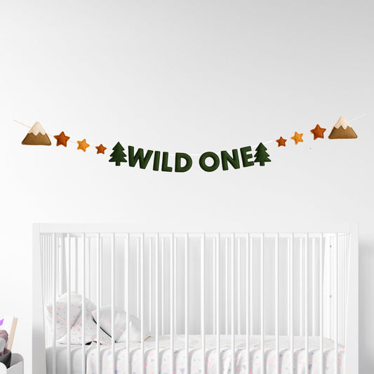 Personalized Wild One Felt Garland: Mountain Nursery Banner