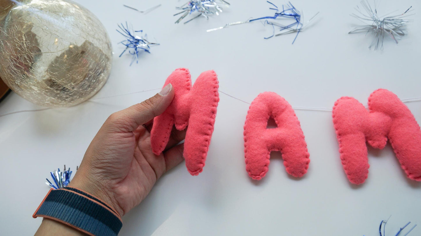 Handmade MAMA Felt Garland: Plush Pink Nursery Banner