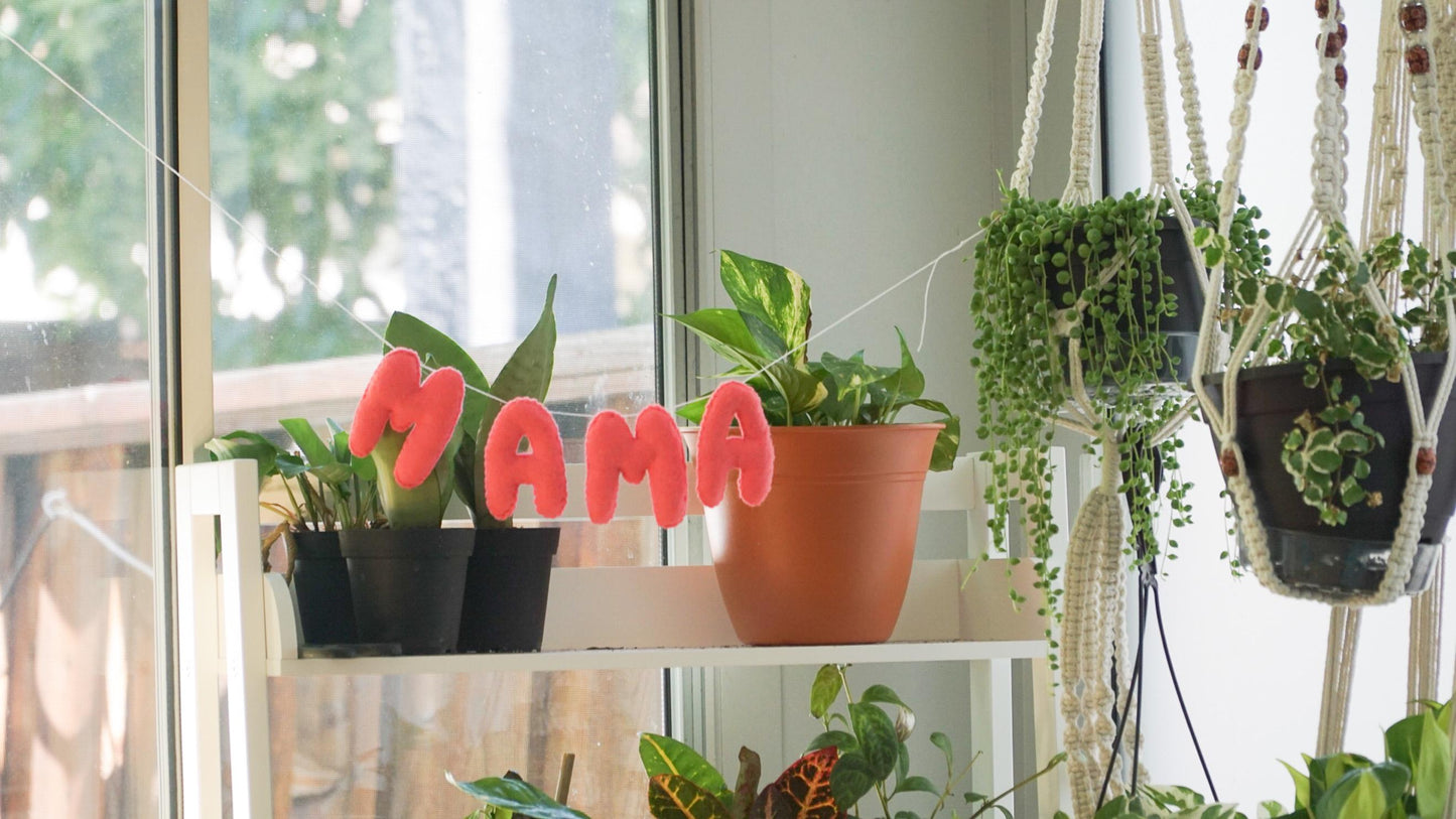 Handmade MAMA Felt Garland: Plush Pink Nursery Banner