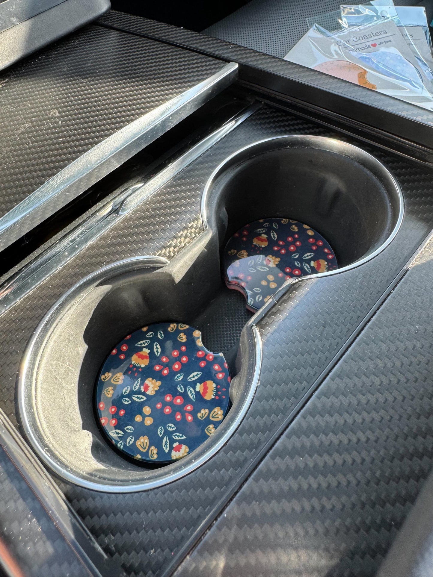 Floral Ceramic Car Coasters: Absorbent Ditsy Print, Set of 2