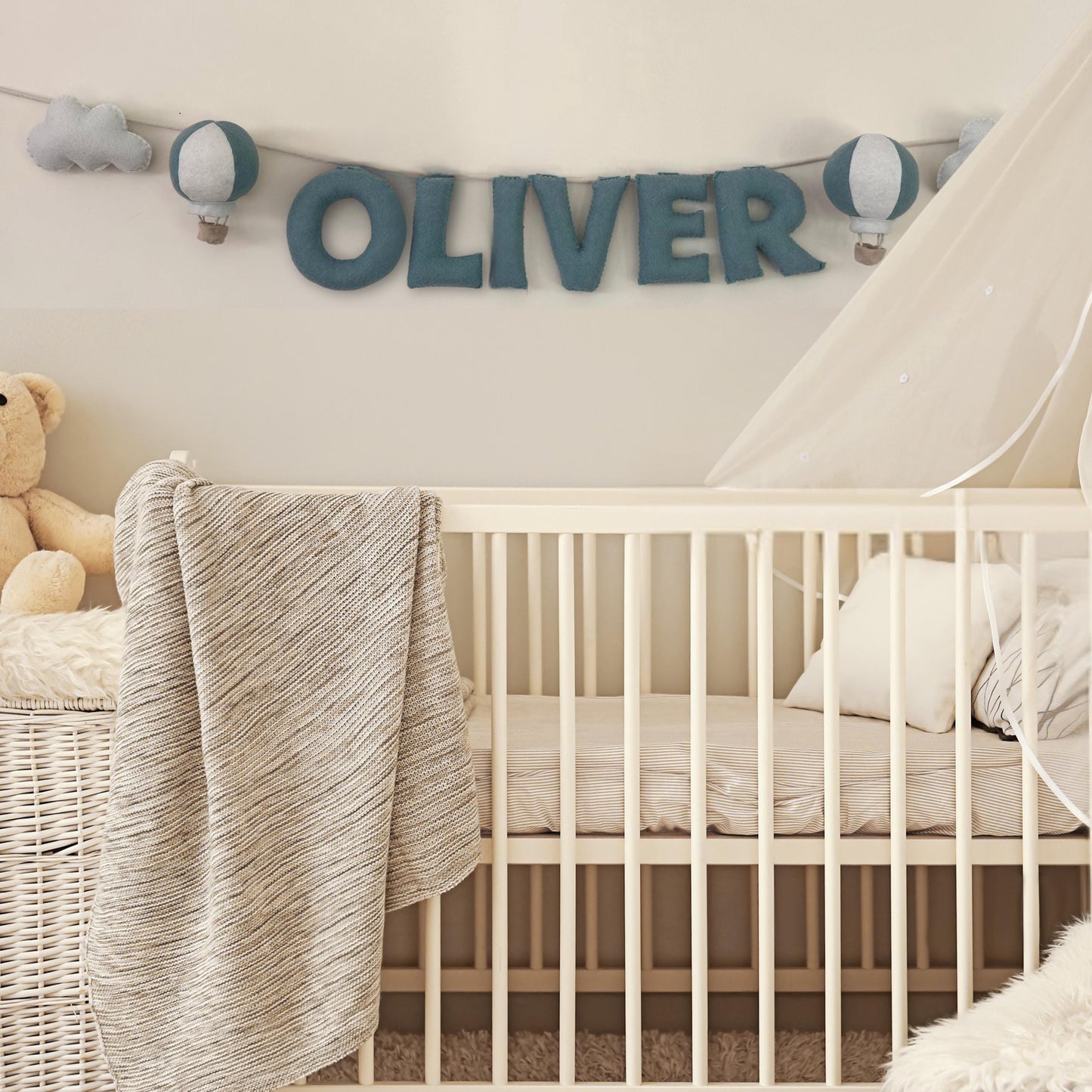 Personalized Felt Hot Air Balloon Name Garland: Baby Nursery Decor