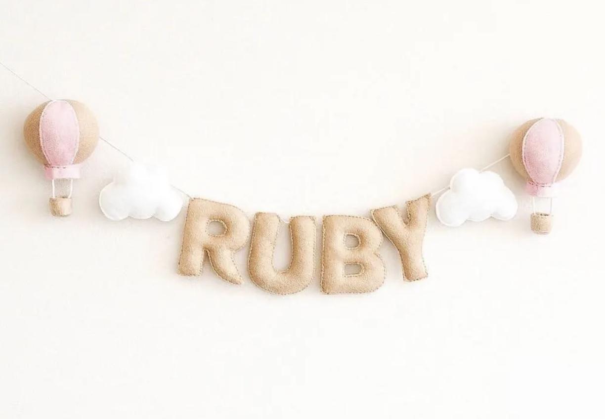 Personalized Felt Hot Air Balloon Name Garland: Baby Nursery Decor