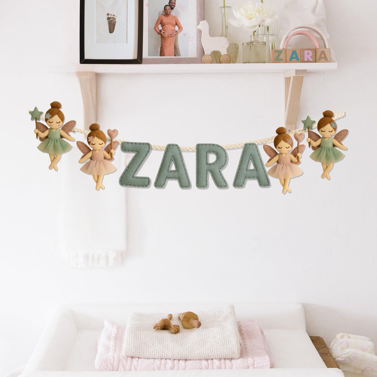 Personalized Fairy Name Garland – Custom Felt Letters Banner, Nursery Wall Décor, Baby Shower Gift, Handmade Girls Room Decoration