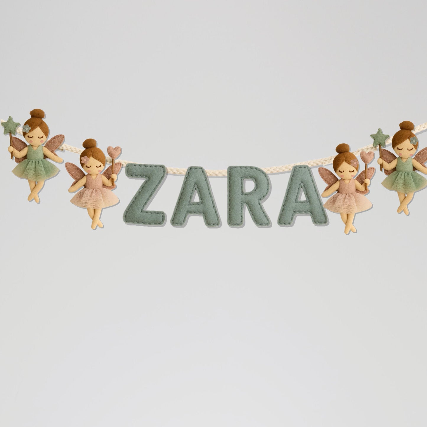Personalized Fairy Name Garland – Custom Felt Letters Banner, Nursery Wall Décor, Baby Shower Gift, Handmade Girls Room Decoration