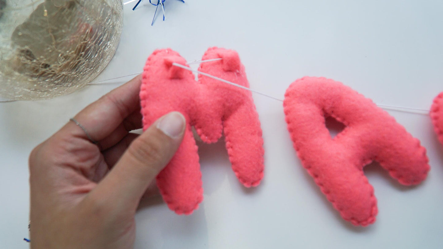 Handmade MAMA Felt Garland: Plush Pink Nursery Banner