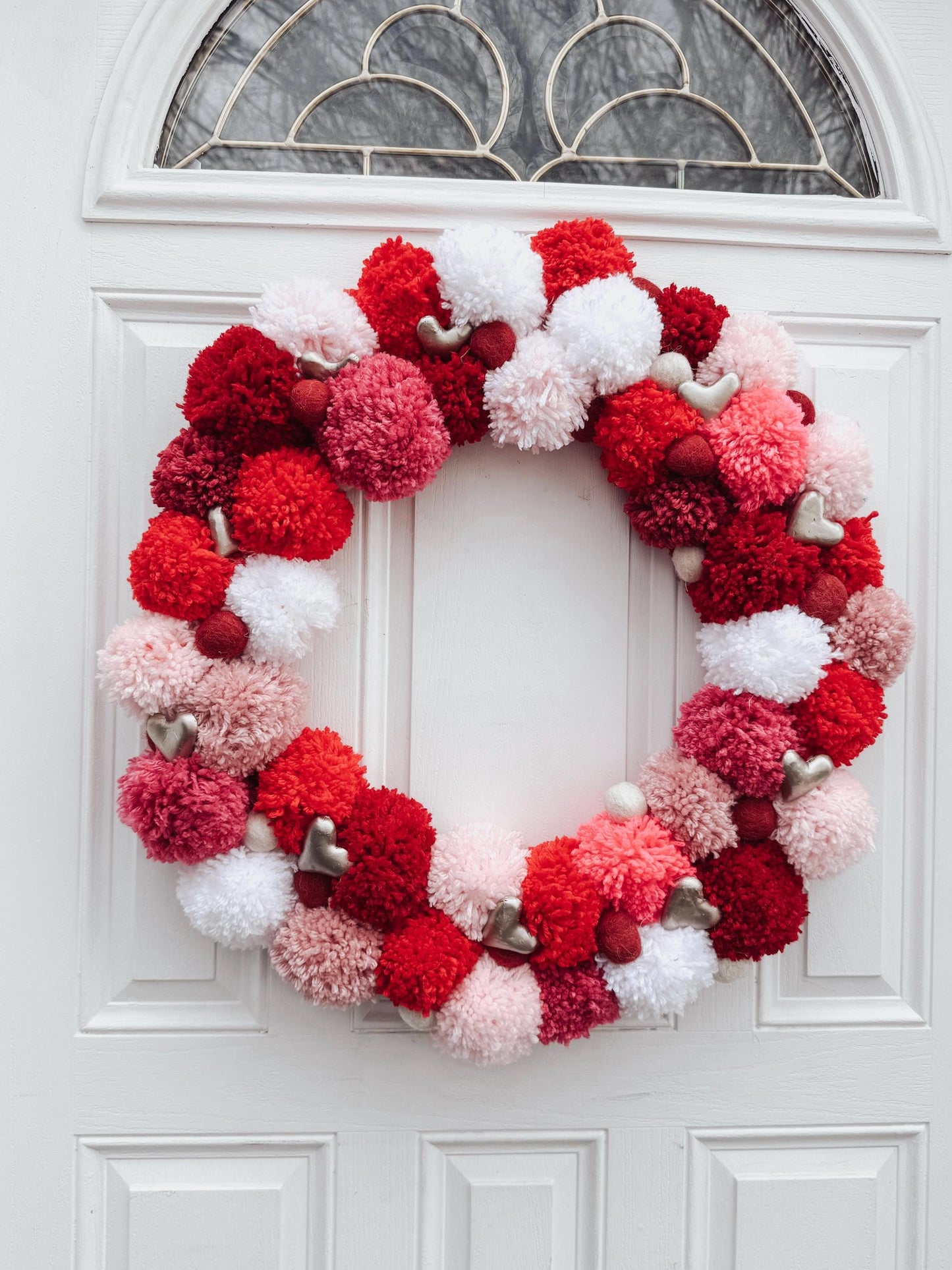 Vibrant Valentine Handmade Pom-Pom  Wreath with Gold Accents