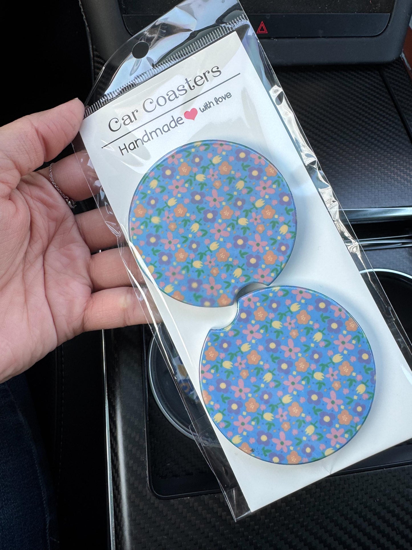 Geometric Car Coasters: Absorbent Ceramic, Black and White - Set of 2