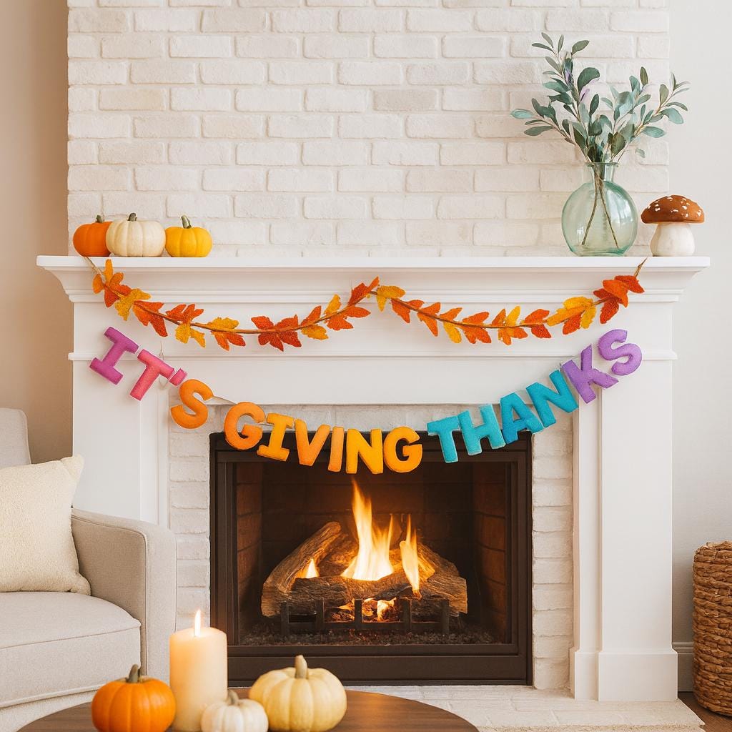 Handmade Felt Thanksgiving Garland: Plush 4" Letters, Fall Decor