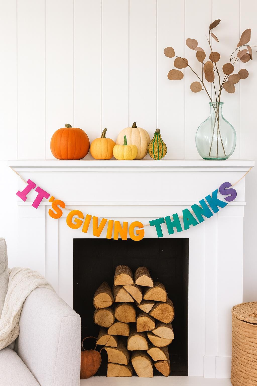 Handmade Felt Thanksgiving Garland: Plush 4" Letters, Fall Decor