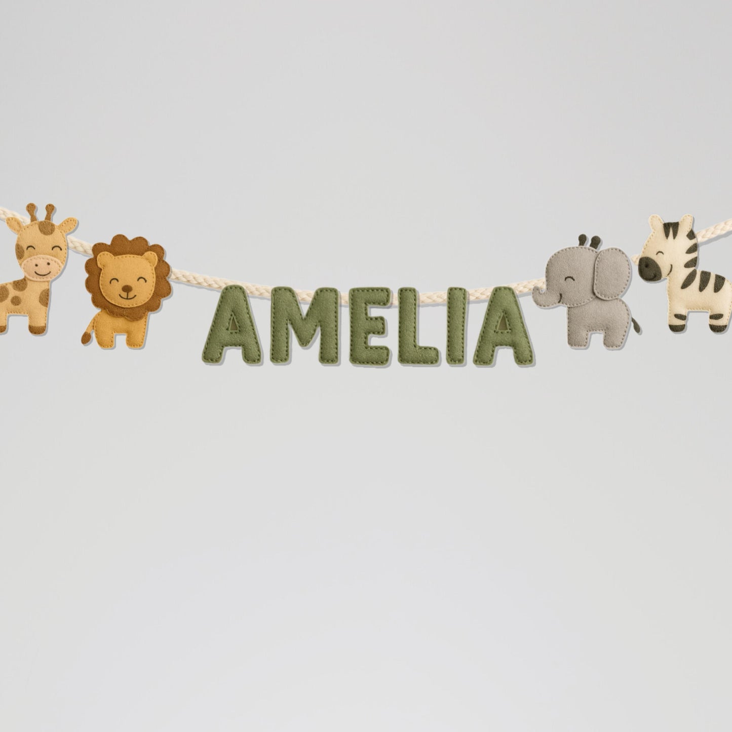 Personalized Safari Animal Felt Name Garland: Jungle Nursery Decor